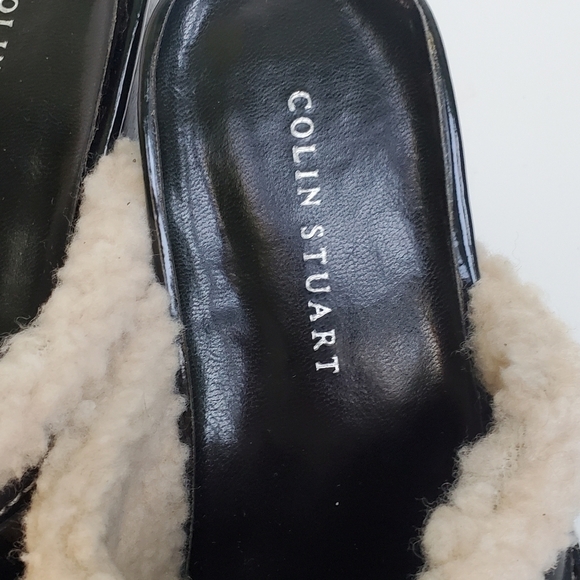 Colin Stuart Mule Clog Black Leather Faux Fur Buckle Studs Size 8 - Picture 6 of 9